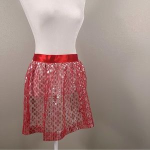 Darling VTG Apron sheer red metallic polka dot ribbon tie Christmas vintage